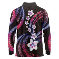 Hawaii Plumeria Long Sleeve Polo Shirt Sweet Gradient Polynesian Pattern LT01 - Polynesian Pride