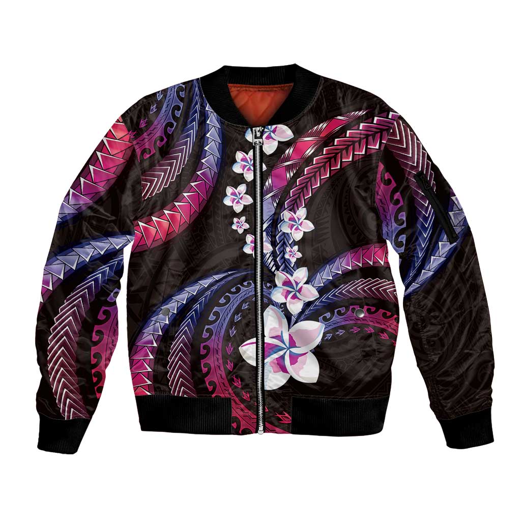 Hawaii Plumeria Sleeve Zip Bomber Jacket Sweet Gradient Polynesian Pattern LT01 Unisex Pink - Polynesian Pride