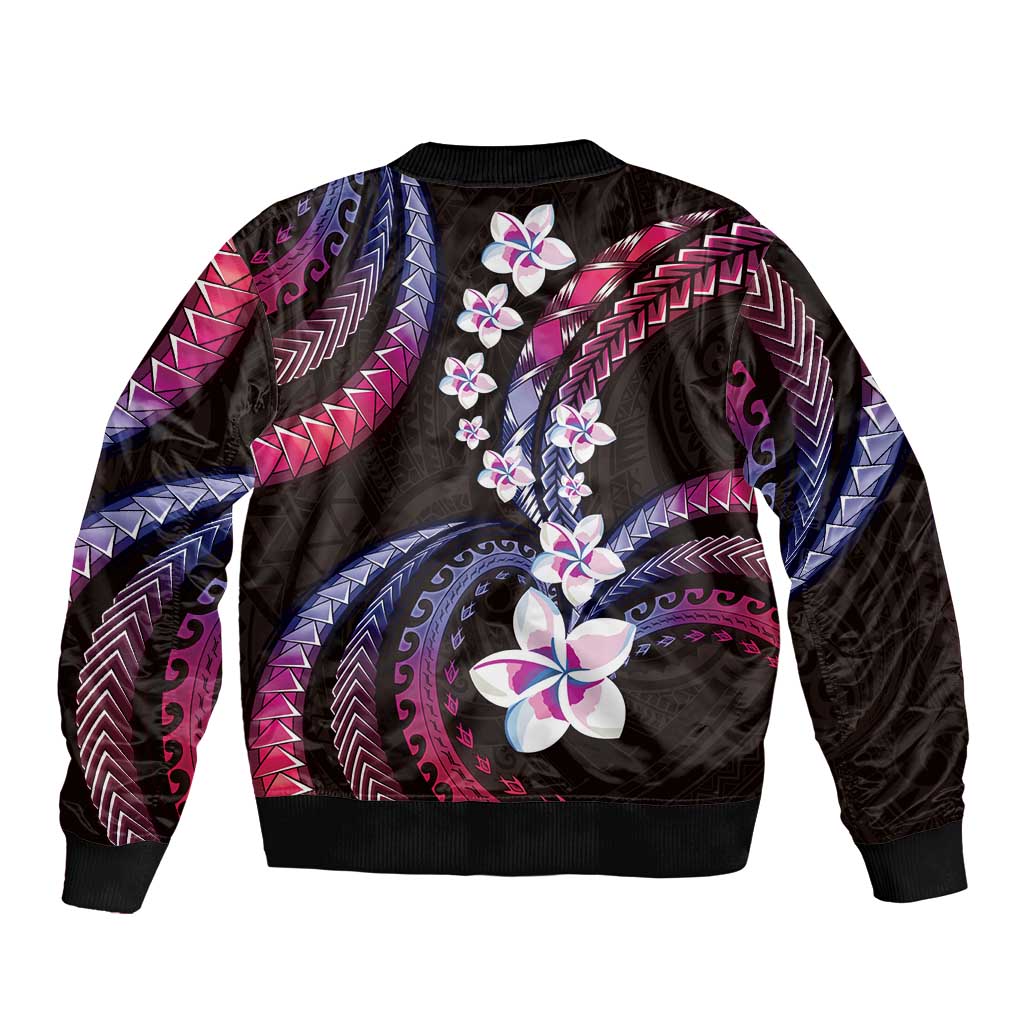 Hawaii Plumeria Sleeve Zip Bomber Jacket Sweet Gradient Polynesian Pattern LT01 - Polynesian Pride
