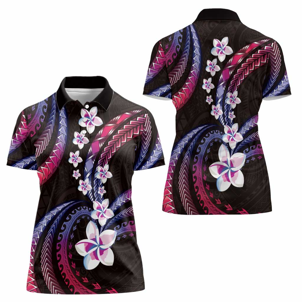 Hawaii Plumeria Women Polo Shirt Sweet Gradient Polynesian Pattern LT01 - Polynesian Pride
