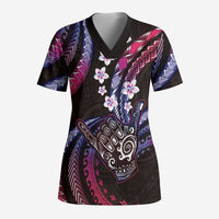 Hawaii Shaka Sign Scrub Top Fantastic Frangipani Sweet Vibes LT01 Adult Pink - Polynesian Pride