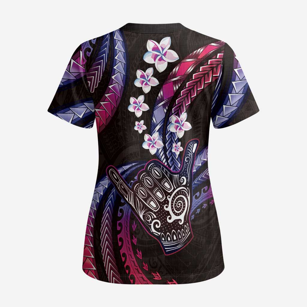 Hawaii Shaka Sign Scrub Top Fantastic Frangipani Sweet Vibes LT01 - Polynesian Pride