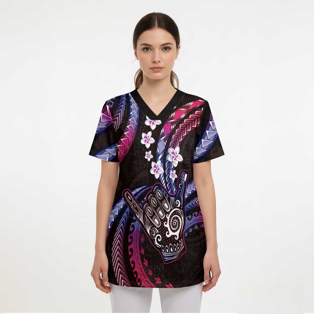 Hawaii Shaka Sign Scrub Top Fantastic Frangipani Sweet Vibes LT01 - Polynesian Pride