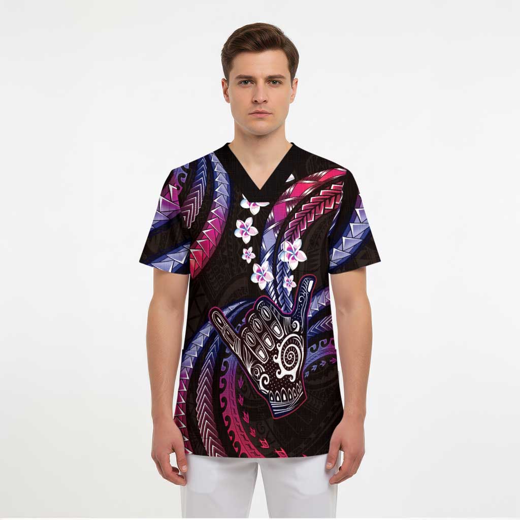 Hawaii Shaka Sign Scrub Top Fantastic Frangipani Sweet Vibes LT01 - Polynesian Pride