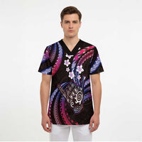 Hawaii Shaka Sign Scrub Top Fantastic Frangipani Sweet Vibes LT01 - Polynesian Pride