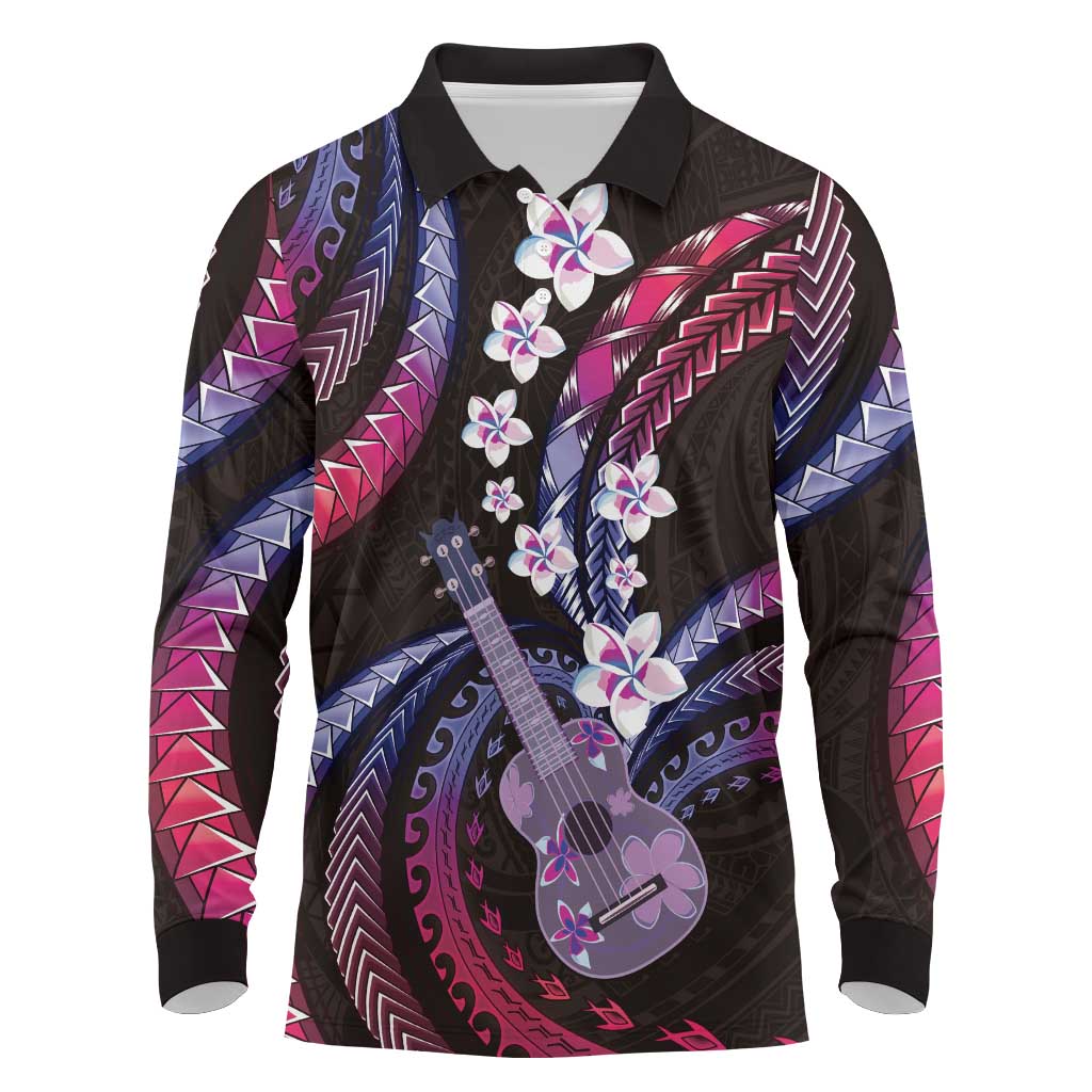 Hawaiian Ukulele Long Sleeve Polo Shirt Sweet Dream Fantastic Plumeria LT01 Pink - Polynesian Pride
