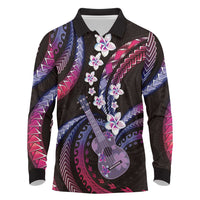 Hawaiian Ukulele Long Sleeve Polo Shirt Sweet Dream Fantastic Plumeria LT01 Pink - Polynesian Pride