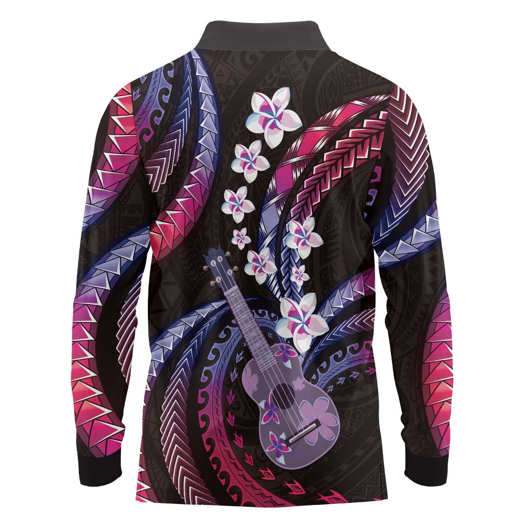 Hawaiian Ukulele Long Sleeve Polo Shirt Sweet Dream Fantastic Plumeria LT01 - Polynesian Pride
