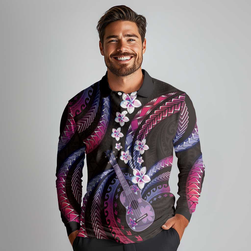 Hawaiian Ukulele Long Sleeve Polo Shirt Sweet Dream Fantastic Plumeria LT01 - Polynesian Pride
