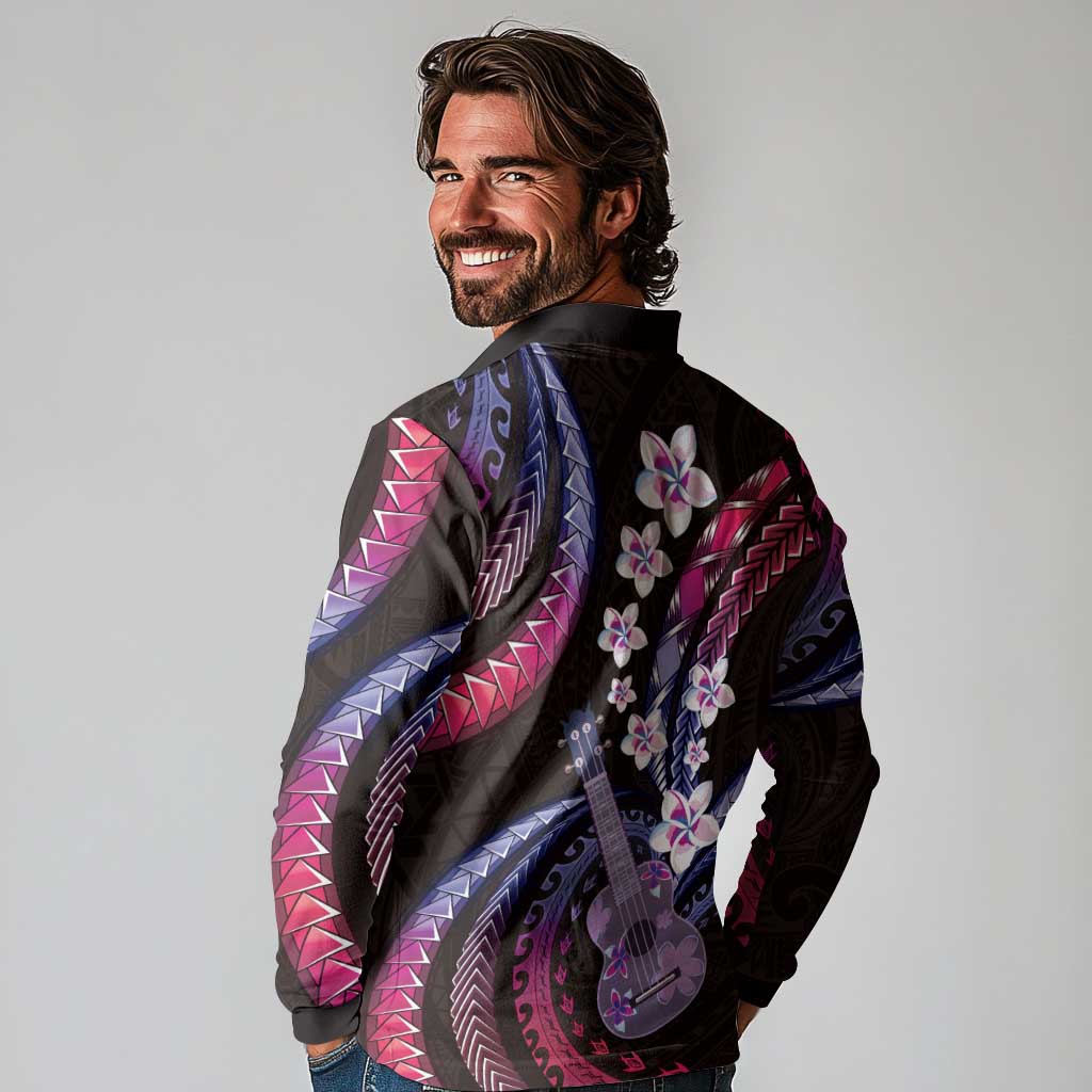 Hawaiian Ukulele Long Sleeve Polo Shirt Sweet Dream Fantastic Plumeria LT01 - Polynesian Pride