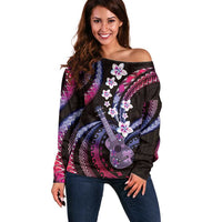 Hawaiian Ukulele Off Shoulder Sweater Sweet Dream Fantastic Plumeria LT01 Women Pink - Polynesian Pride