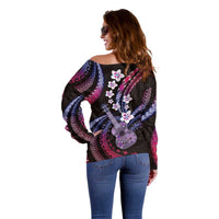Hawaiian Ukulele Off Shoulder Sweater Sweet Dream Fantastic Plumeria LT01 - Polynesian Pride