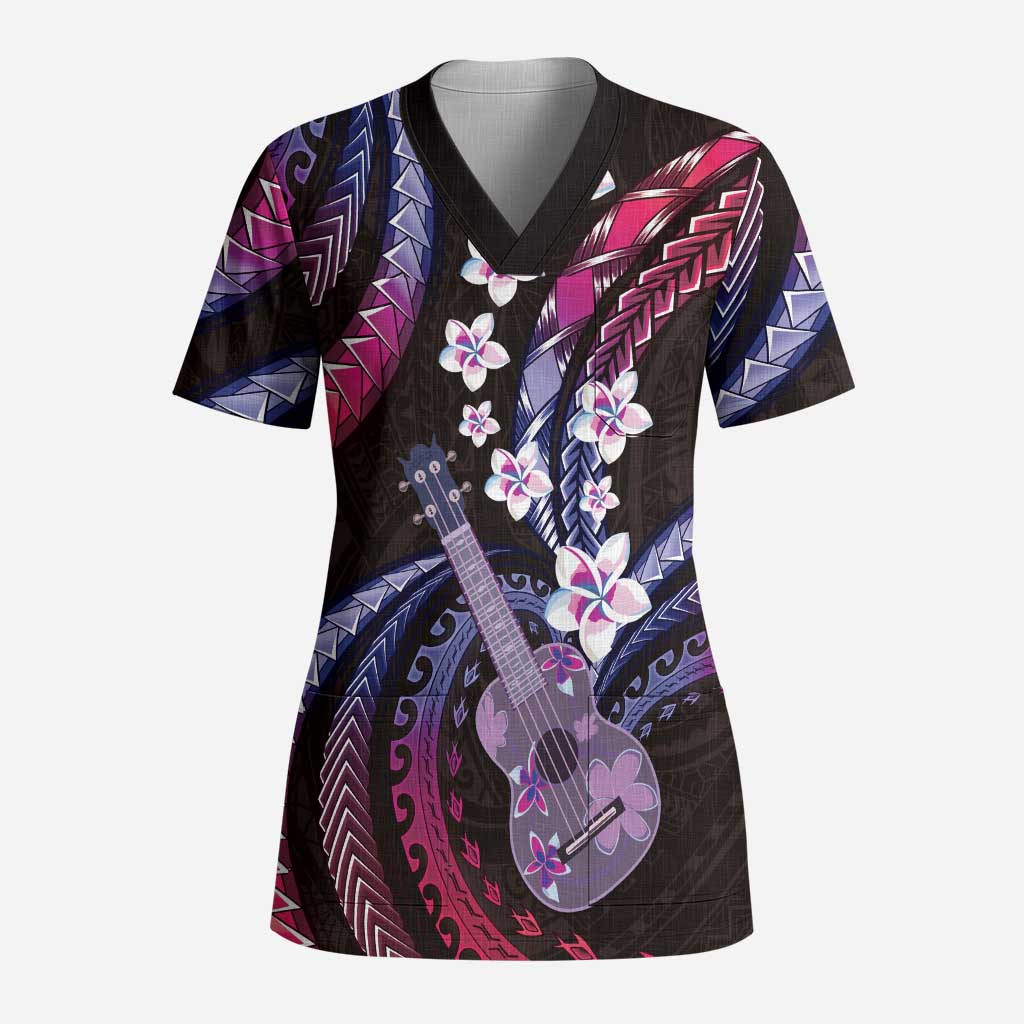 Hawaiian Ukulele Scrub Top Sweet Dream Fantastic Plumeria LT01 Adult Pink - Polynesian Pride