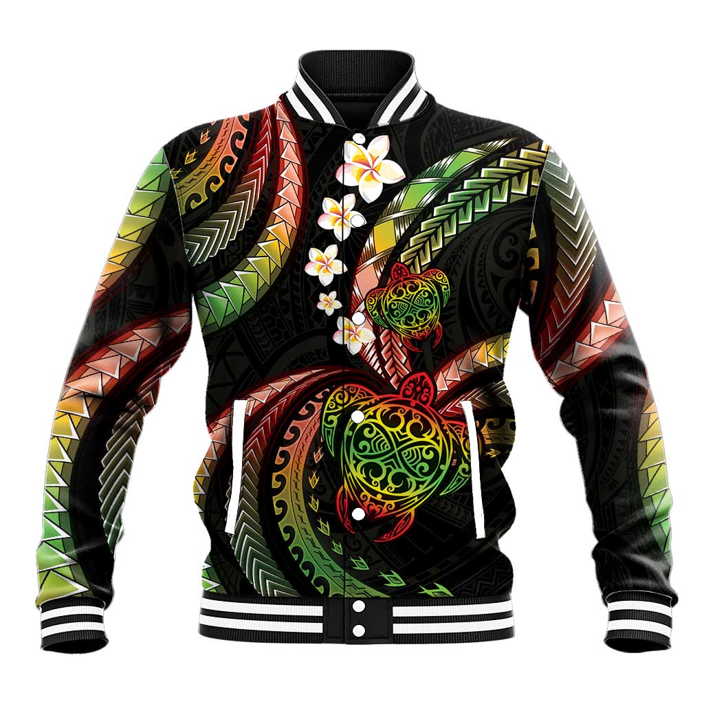 Hawaii Turtles Plumeria Baseball Jacket Reggae Polynesian Pattern LT01 Unisex Reggae - Polynesian Pride
