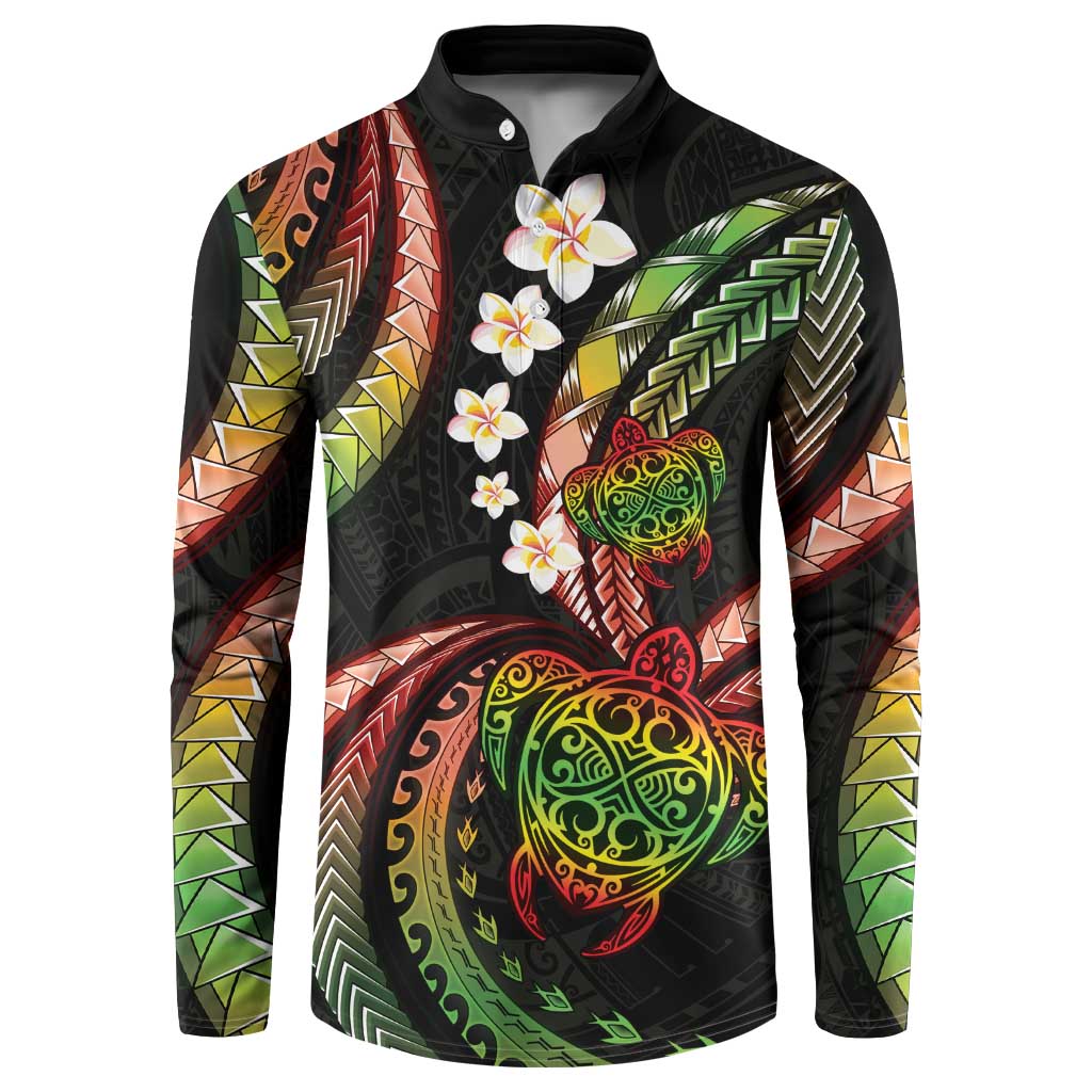 Hawaii Turtles Plumeria Button Sweatshirt Reggae Polynesian Pattern LT01 Reggae - Polynesian Pride