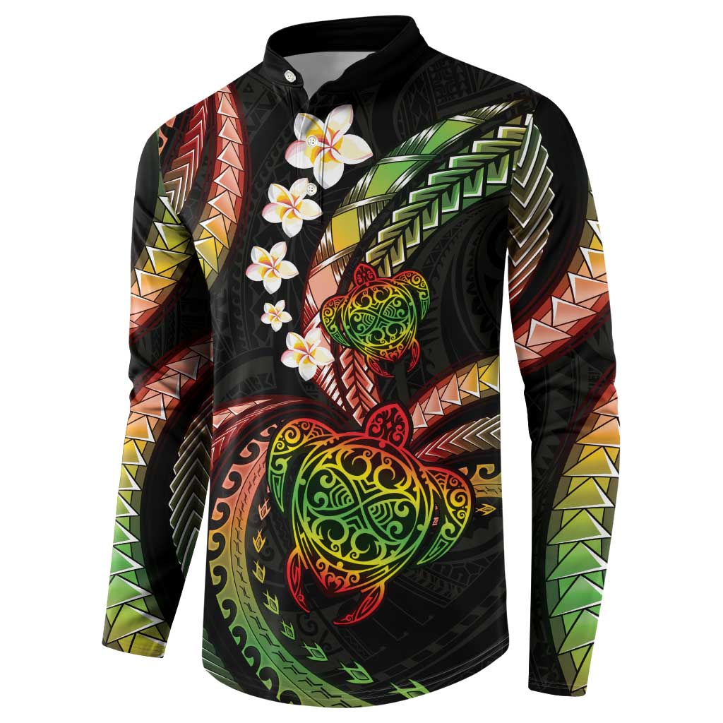 Hawaii Turtles Plumeria Button Sweatshirt Reggae Polynesian Pattern LT01 - Polynesian Pride