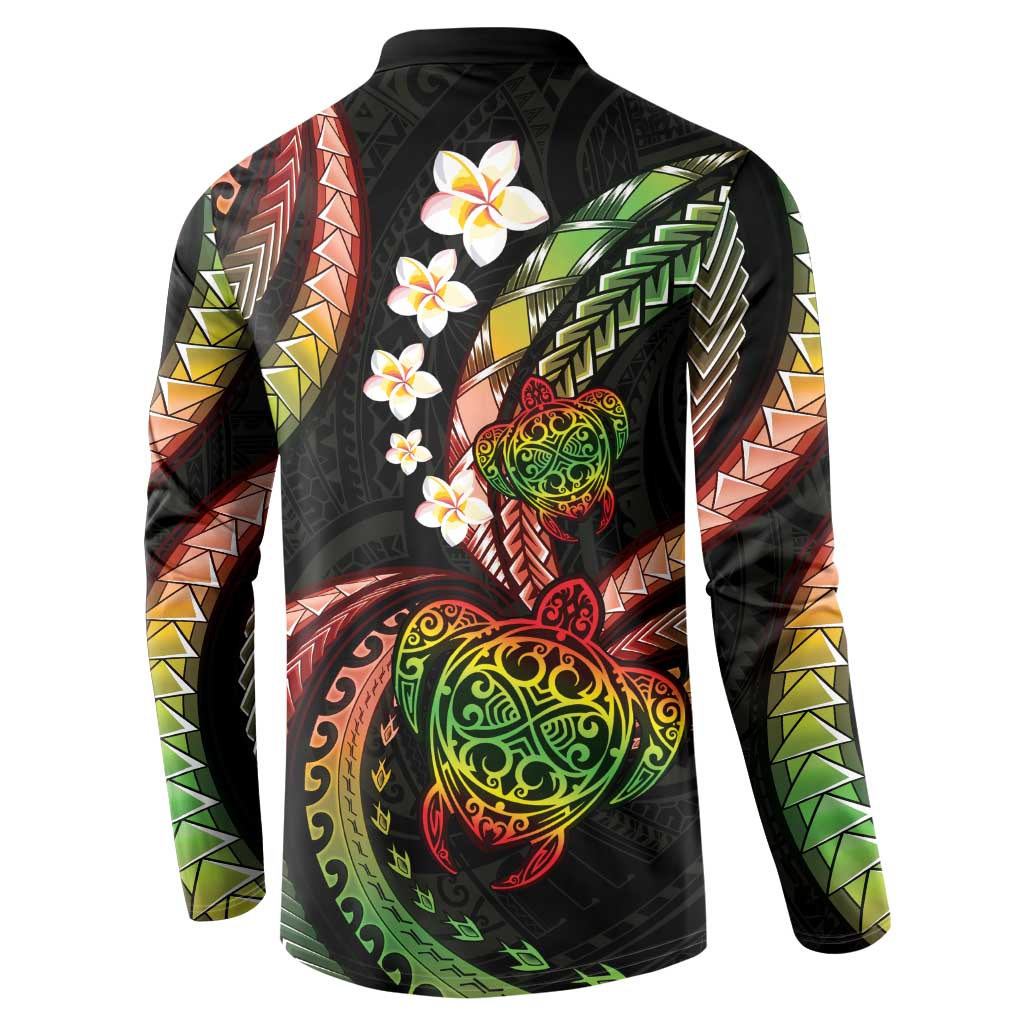 Hawaii Turtles Plumeria Button Sweatshirt Reggae Polynesian Pattern LT01 - Polynesian Pride