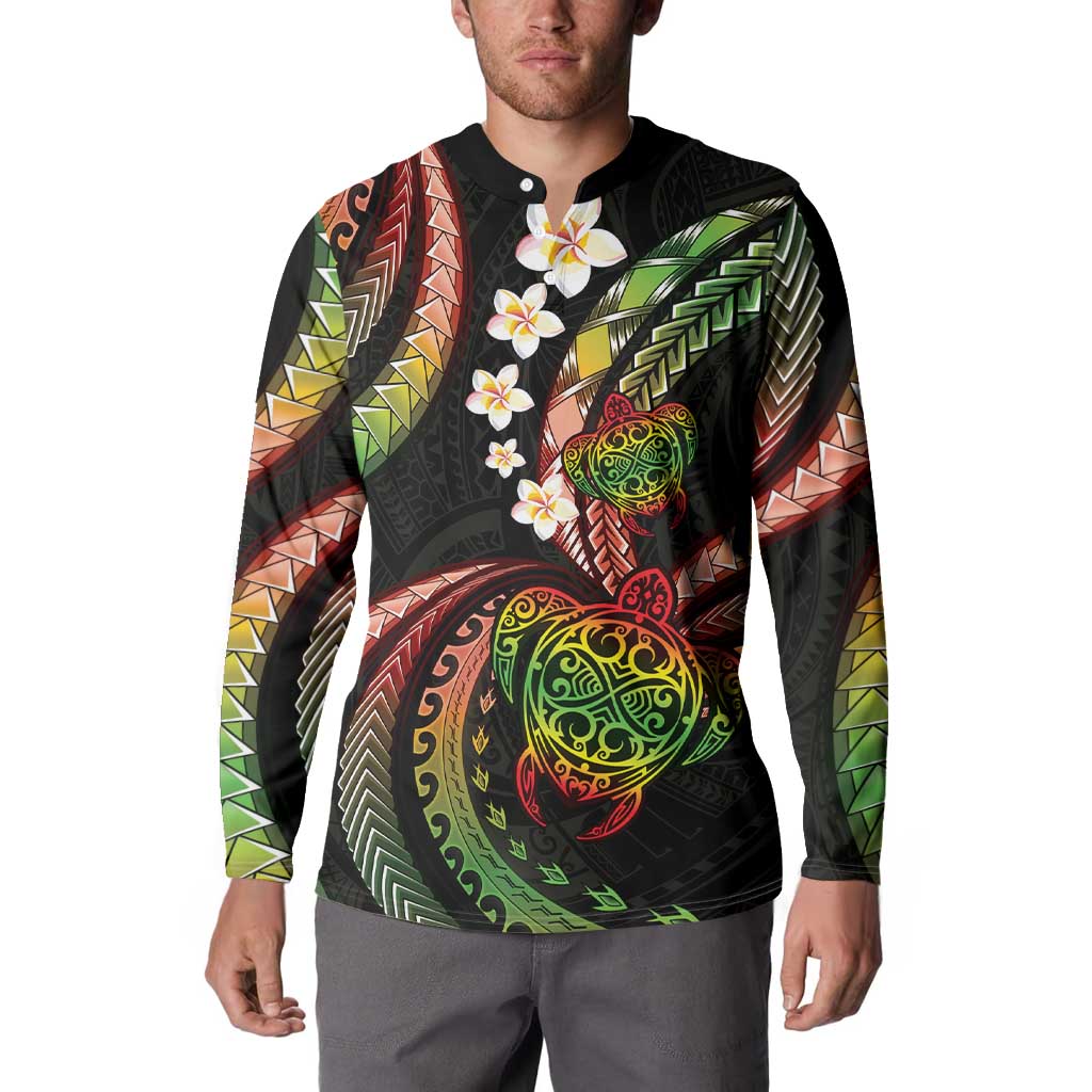 Hawaii Turtles Plumeria Button Sweatshirt Reggae Polynesian Pattern LT01 - Polynesian Pride
