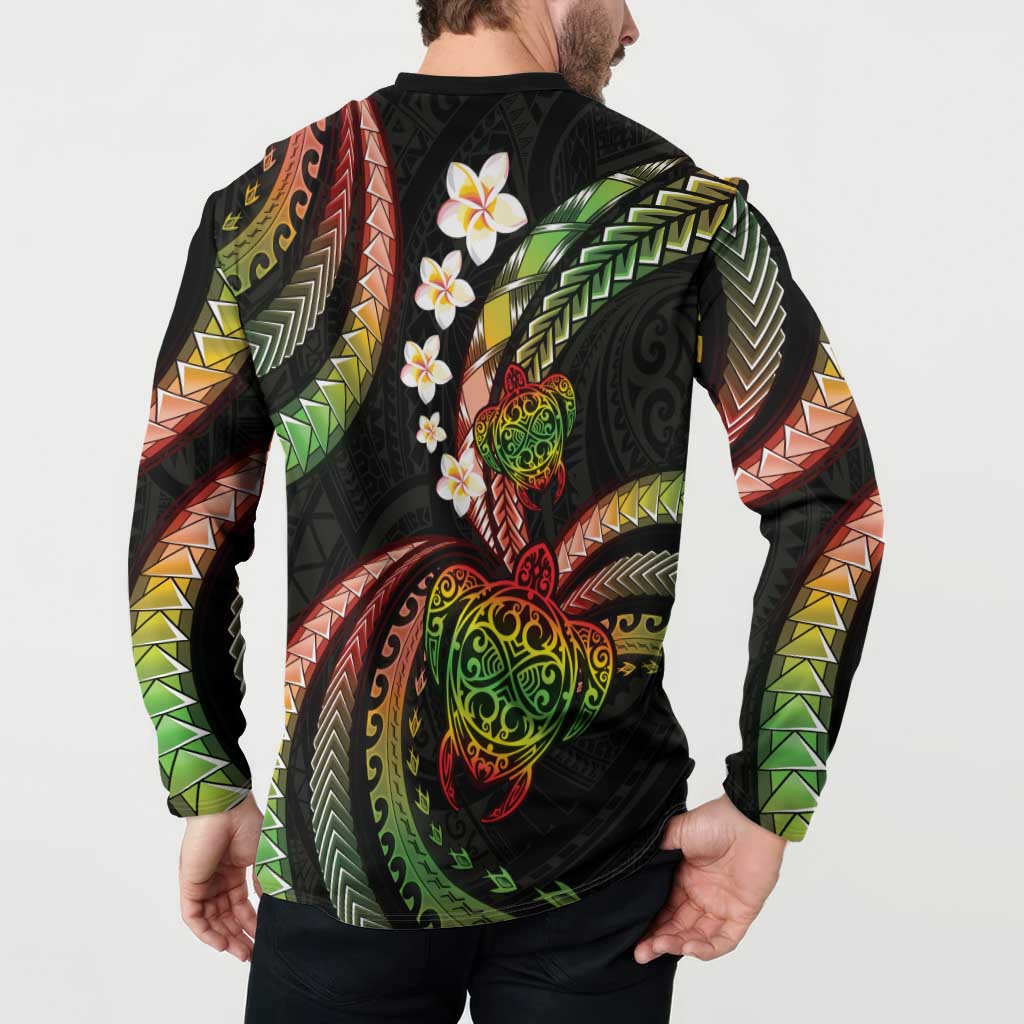 Hawaii Turtles Plumeria Button Sweatshirt Reggae Polynesian Pattern LT01 - Polynesian Pride