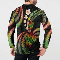 Hawaii Turtles Plumeria Button Sweatshirt Reggae Polynesian Pattern LT01 - Polynesian Pride
