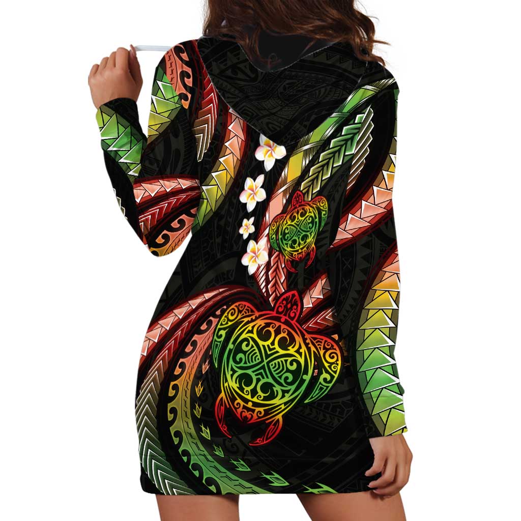 Hawaii Turtles Plumeria Hoodie Dress Reggae Polynesian Pattern LT01 - Polynesian Pride