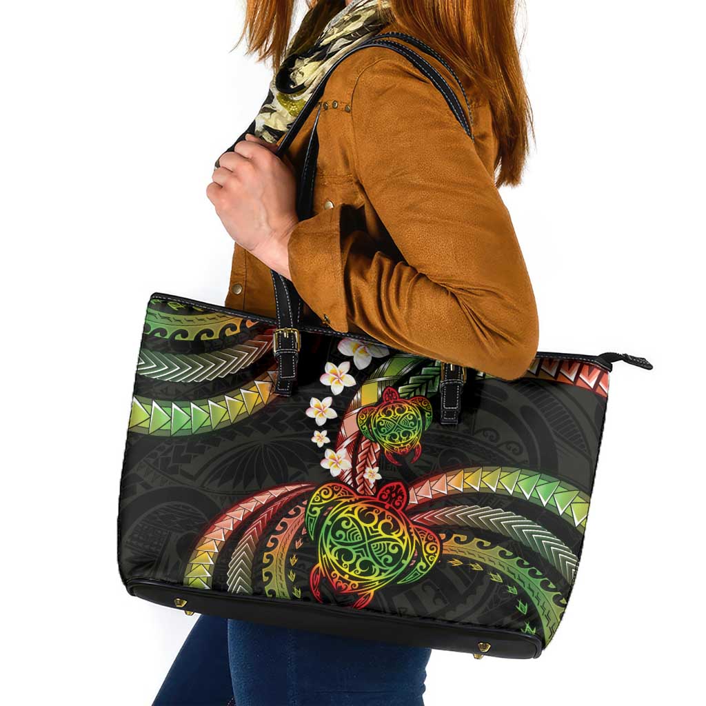 Hawaii Turtles Plumeria Leather Tote Bag Reggae Polynesian Pattern LT01 Reggae - Polynesian Pride