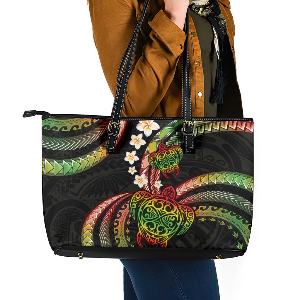Hawaii Turtles Plumeria Leather Tote Bag Reggae Polynesian Pattern LT01 - Polynesian Pride