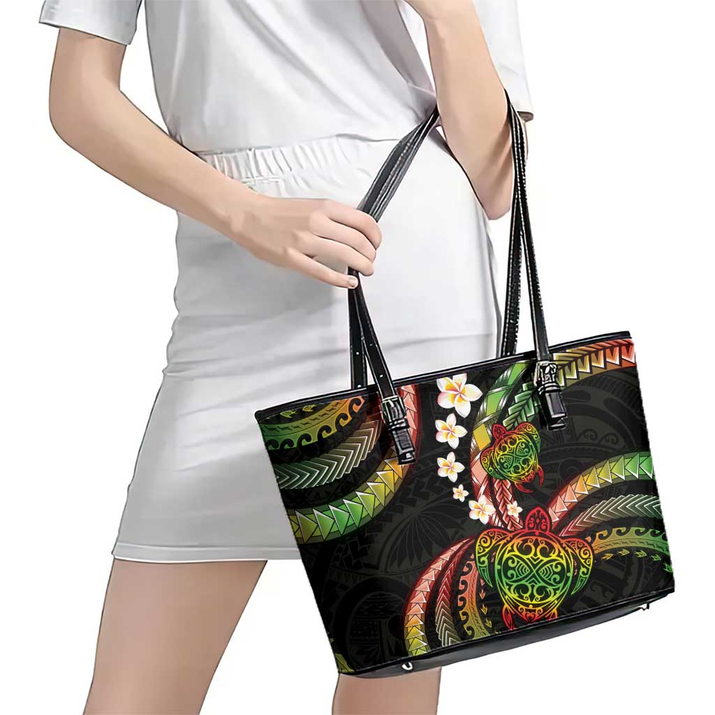 Hawaii Turtles Plumeria Leather Tote Bag Reggae Polynesian Pattern LT01 - Polynesian Pride