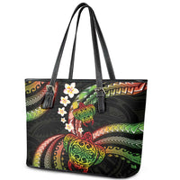 Hawaii Turtles Plumeria Leather Tote Bag Reggae Polynesian Pattern LT01 - Polynesian Pride