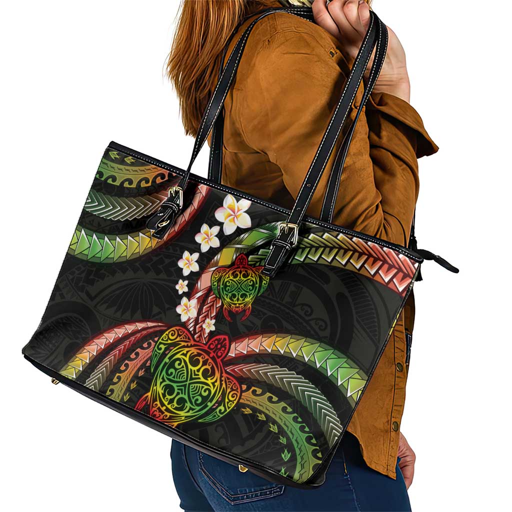 Hawaii Turtles Plumeria Leather Tote Bag Reggae Polynesian Pattern LT01 - Polynesian Pride