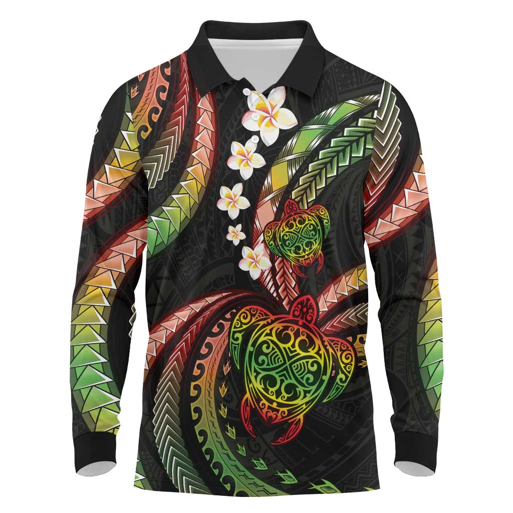 Hawaii Turtles Plumeria Long Sleeve Polo Shirt Reggae Polynesian Pattern LT01 Reggae - Polynesian Pride