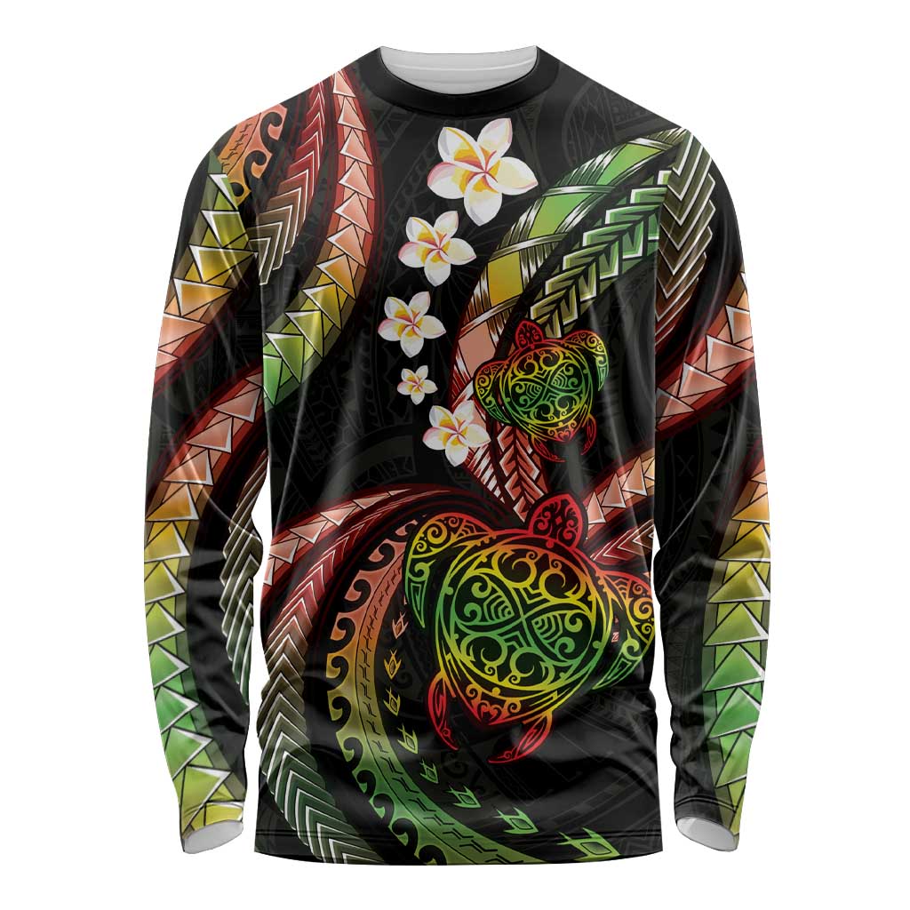 Hawaii Turtles Plumeria Long Sleeve Shirt Reggae Polynesian Pattern LT01 Unisex Reggae - Polynesian Pride
