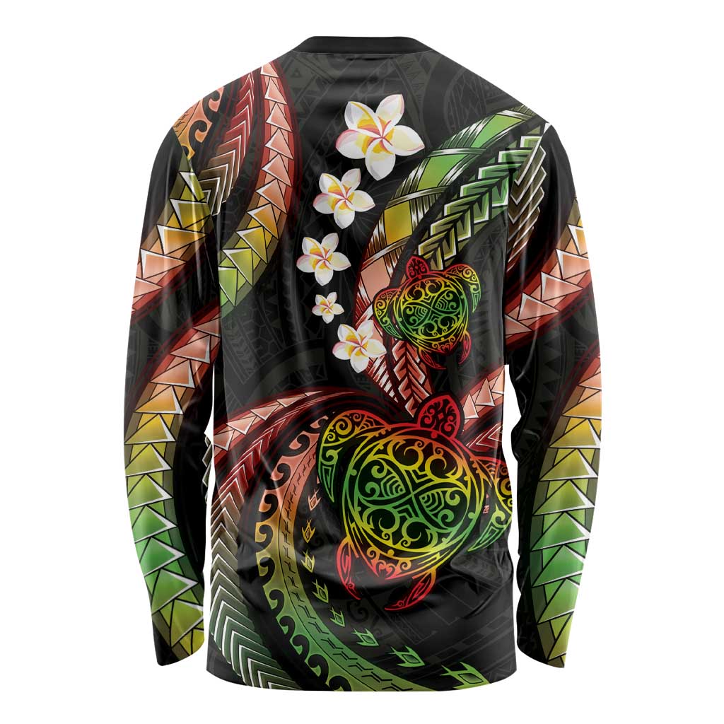 Hawaii Turtles Plumeria Long Sleeve Shirt Reggae Polynesian Pattern LT01 - Polynesian Pride