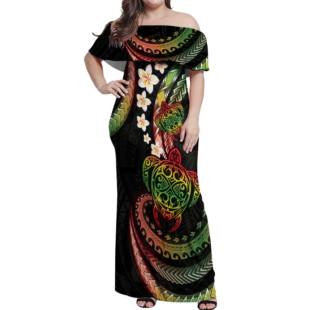 Hawaii Turtles Plumeria Off Shoulder Maxi Dress Reggae Polynesian Pattern LT01 Women Reggae - Polynesian Pride
