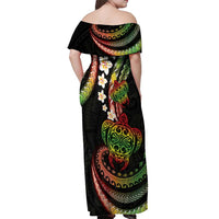Hawaii Turtles Plumeria Off Shoulder Maxi Dress Reggae Polynesian Pattern LT01 - Polynesian Pride