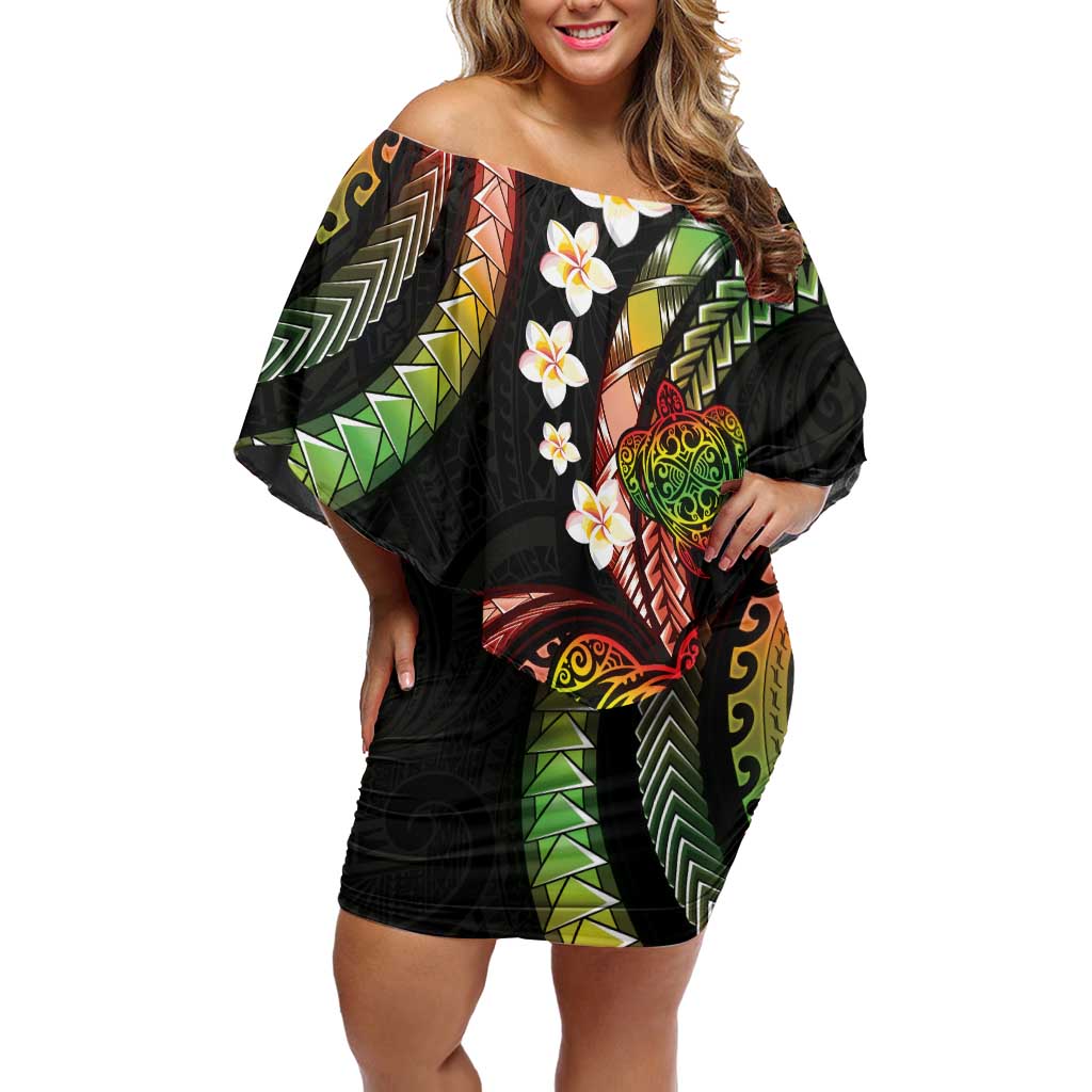 Hawaii Turtles Plumeria Off Shoulder Short Dress Reggae Polynesian Pattern LT01 Women Reggae - Polynesian Pride