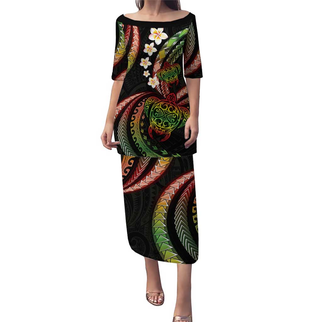 Hawaii Turtles Plumeria Puletasi Reggae Polynesian Pattern LT01 Long Dress Reggae - Polynesian Pride