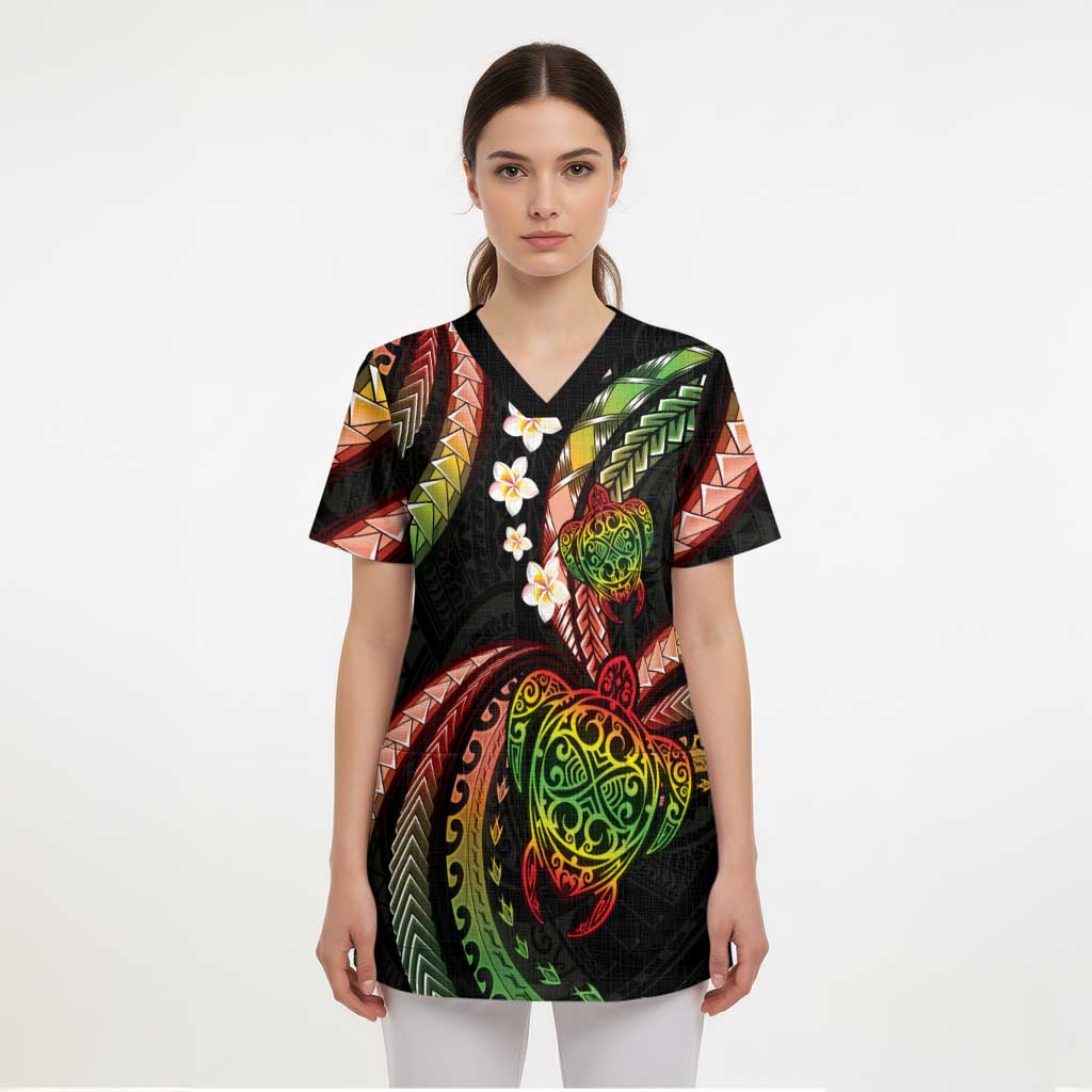 Hawaii Turtles Plumeria Scrub Top Reggae Polynesian Pattern LT01 - Polynesian Pride