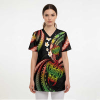 Hawaii Turtles Plumeria Scrub Top Reggae Polynesian Pattern LT01 - Polynesian Pride