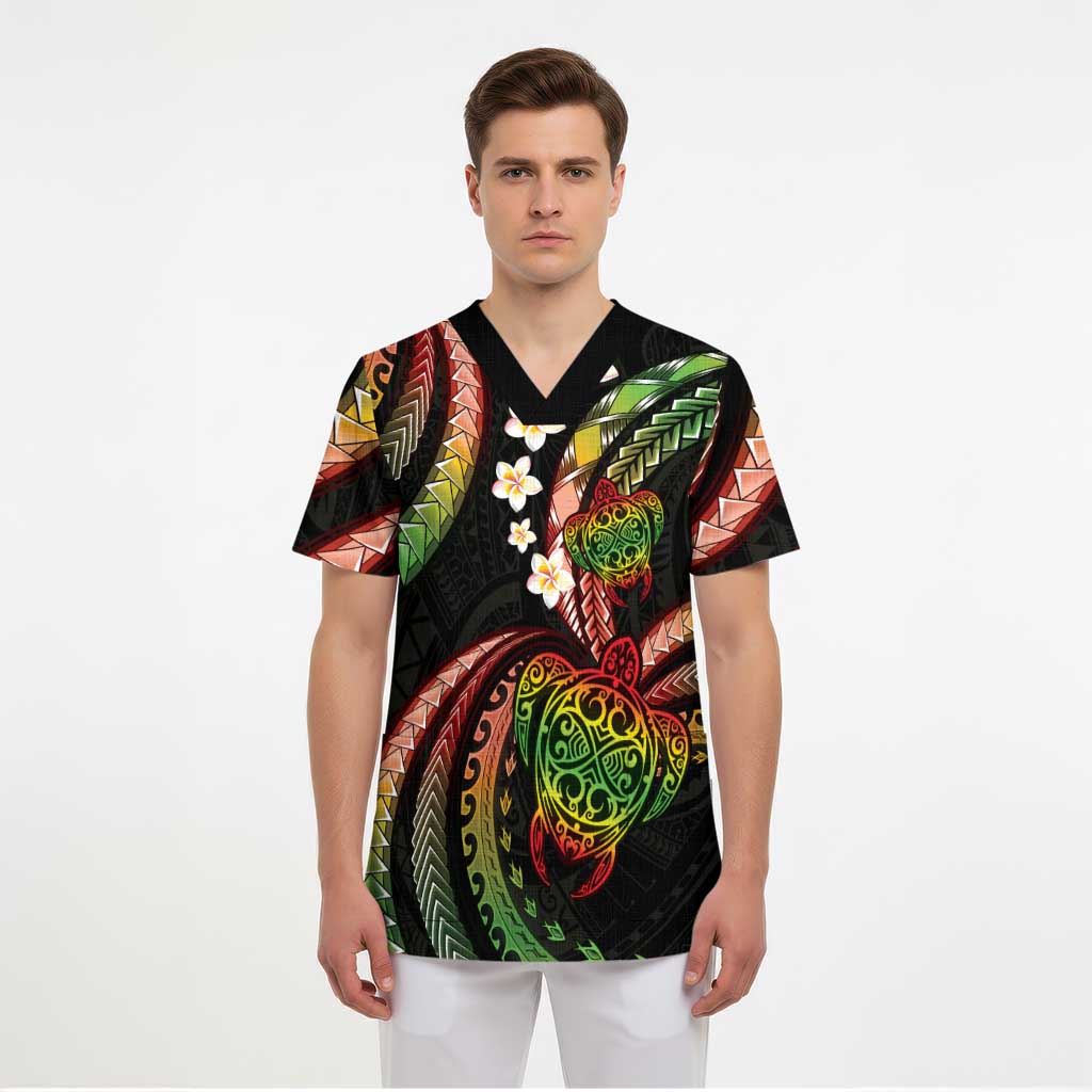 Hawaii Turtles Plumeria Scrub Top Reggae Polynesian Pattern LT01 - Polynesian Pride