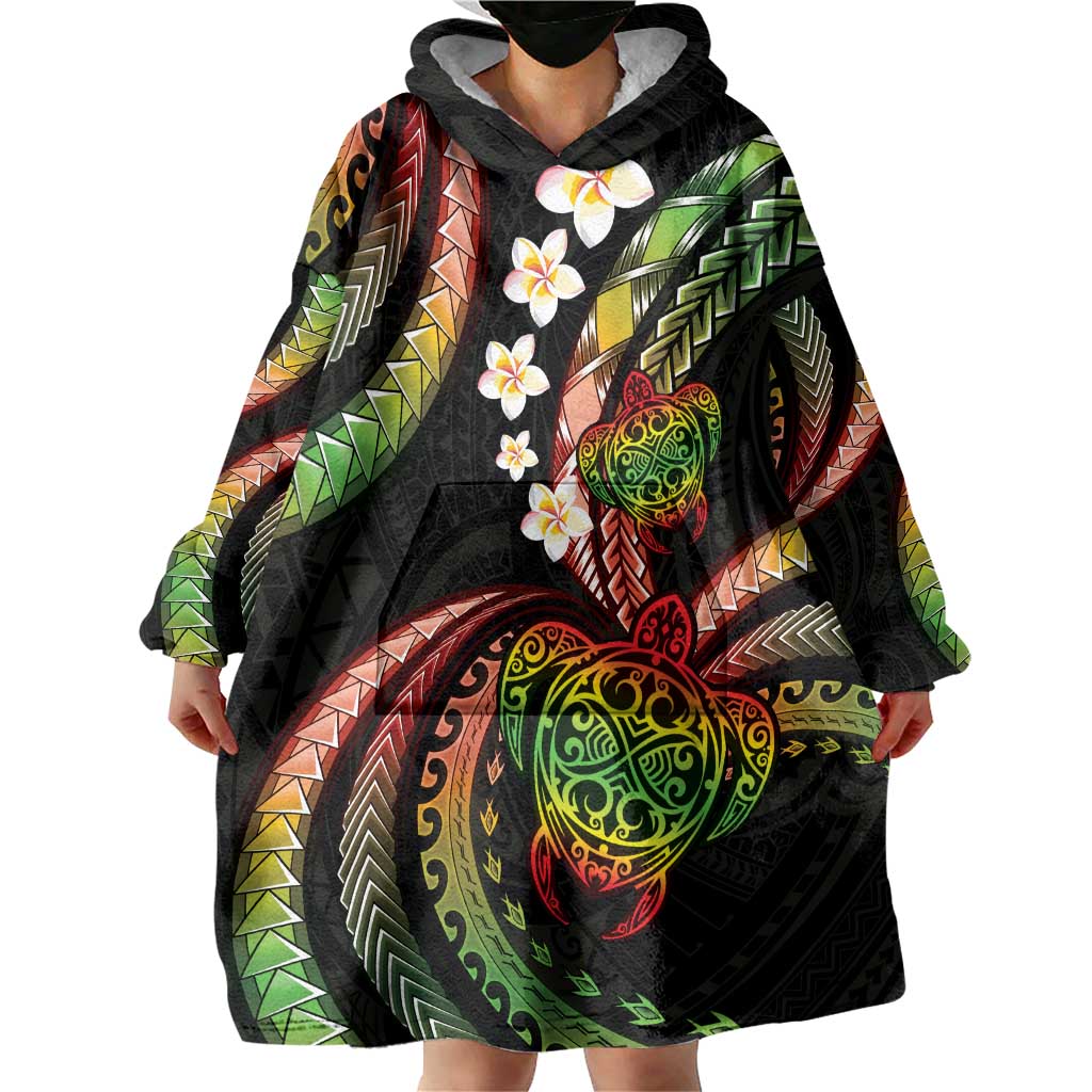 Hawaii Turtles Plumeria Wearable Blanket Hoodie Reggae Polynesian Pattern LT01 - Polynesian Pride