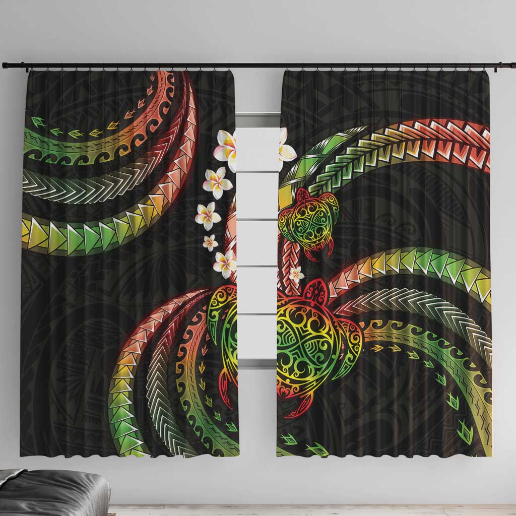 Hawaii Turtles Plumeria Window Curtain Reggae Polynesian Pattern LT01 With Hooks Reggae - Polynesian Pride