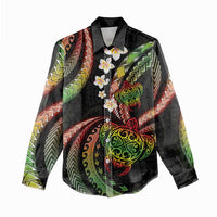 Hawaii Turtles Plumeria Women Casual Shirt Reggae Polynesian Pattern LT01 - Polynesian Pride