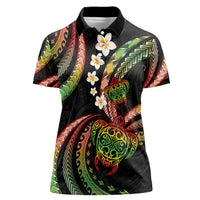 Hawaii Turtles Plumeria Women Polo Shirt Reggae Polynesian Pattern LT01 Female Reggae - Polynesian Pride