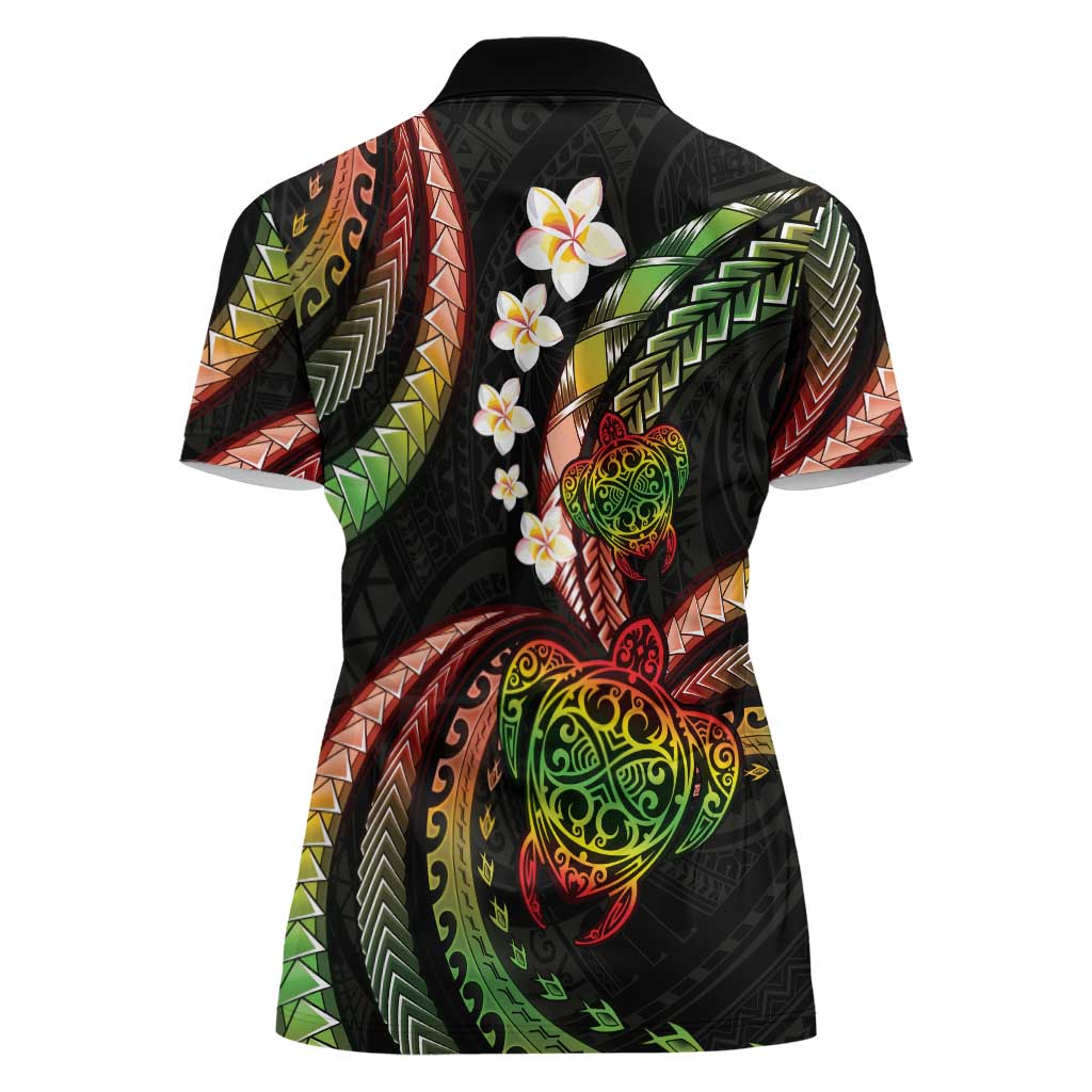Hawaii Turtles Plumeria Women Polo Shirt Reggae Polynesian Pattern LT01 - Polynesian Pride