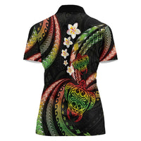 Hawaii Turtles Plumeria Women Polo Shirt Reggae Polynesian Pattern LT01 - Polynesian Pride