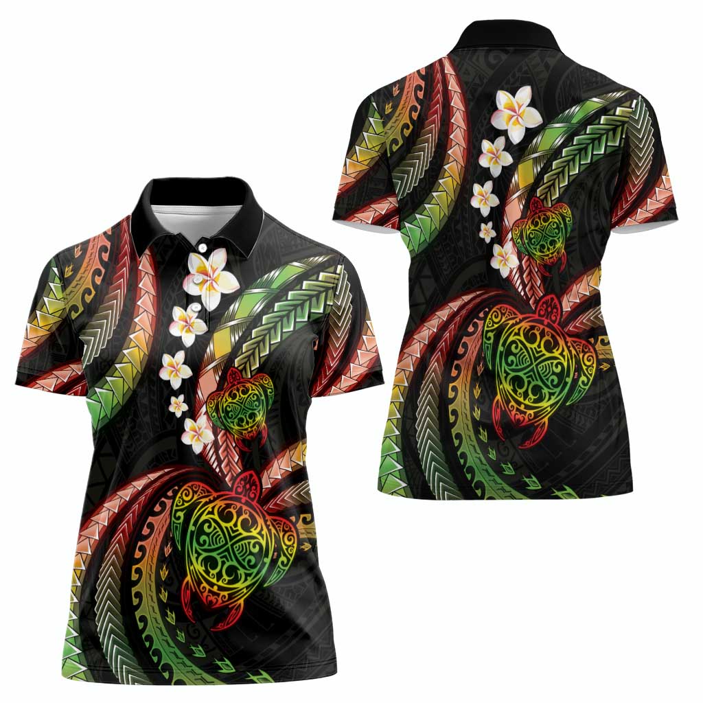 Hawaii Turtles Plumeria Women Polo Shirt Reggae Polynesian Pattern LT01 - Polynesian Pride