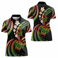 Hawaii Turtles Plumeria Women Polo Shirt Reggae Polynesian Pattern LT01 - Polynesian Pride
