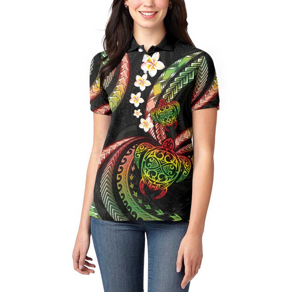 Hawaii Turtles Plumeria Women Polo Shirt Reggae Polynesian Pattern LT01 - Polynesian Pride