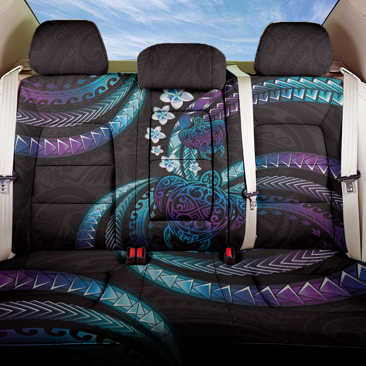 Hawaii Turtles Plumeria Back Car Seat Cover Amethyst Gradient Polynesian Pattern LT01 One Size Purple - Polynesian Pride